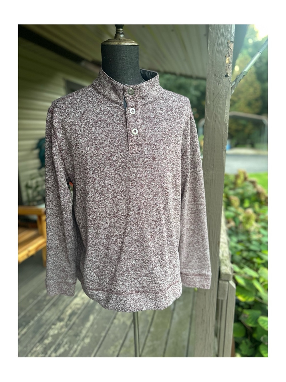 Paradise Collection Men XL Burgandy Heather Mock Neck 3-Snap Pullover Size XL